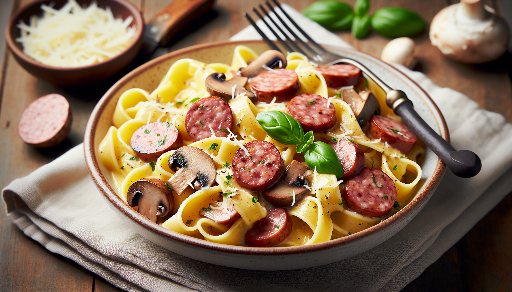 pappardelle funghi e salsiccia